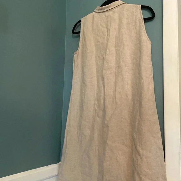 Garnet Hill 100% linen women’s size 6 beige button up collared sleeveless dress - Picture 5 of 7